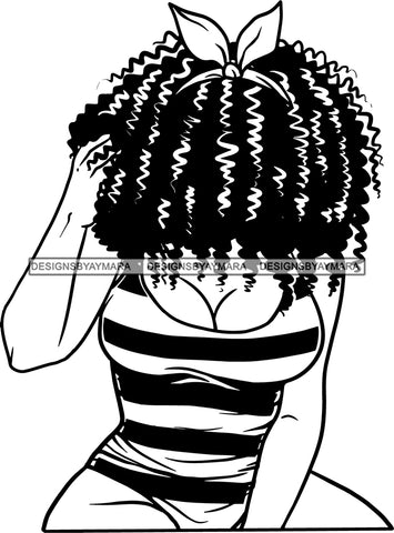 Afro Girl Babe Cleavage Hair Covering Face  Curly Hair Style B/W SVG Cutting Files For Silhouette Cricut