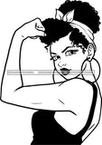 Afro Girl Babe Hoop Earrings Strong Woman Sexy Lips Up Do Hair Style B/W SVG Cutting Files For Silhouette Cricut