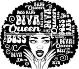 Afro Strong Woman Hair Boss Queen Diva Life Quotes Afro B/W SVG Cutting Files For Silhouette Cricut More