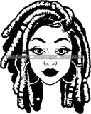 Afro Girl Babe Hoop Earrings Sexy Lips Dreadlocks Hair Style B/W SVG Cutting Files For Silhouette Cricut