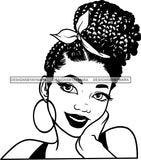 Afro Girl Babe Hoop Earrings Sexy Lips Braided Up Do Hair Style B/W SVG Cutting Files For Silhouette Cricut