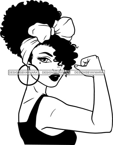 Afro Girl Babe Hoop Earrings Strong Woman Sexy Lips Up Do Hair Style B/W SVG Cutting Files For Silhouette Cricut