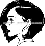 Afro Girl Babe Hoops Earrings Sexy Lips Short Hair Style B/W SVG Cutting Files For Silhouette Cricut