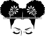 Afro Girl Babe Sexy Flowers Pigtails Hair Style B/W SVG Cutting Files For Silhouette Cricut