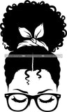 Afro Girl Babe Sexy Glasses Bow Up Do Hair Style B/W SVG Cutting Files For Silhouette Cricut