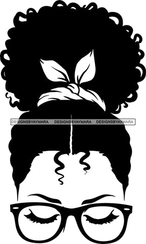 Afro Girl Babe Sexy Glasses Bow Up Do Hair Style B/W SVG Cutting Files For Silhouette Cricut