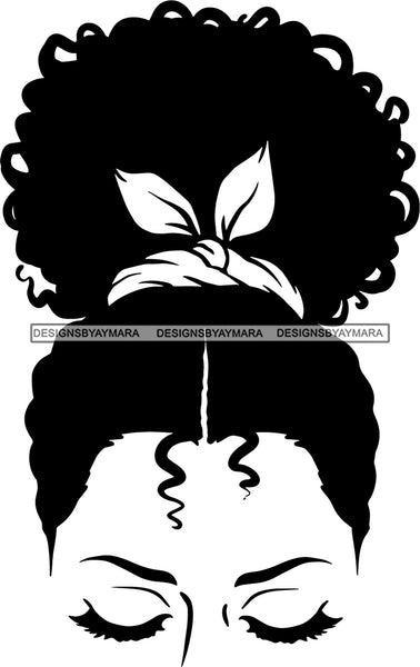 Afro Girl Babe Sexy Bow Up Do Hair Style B/W SVG Cutting Files For Silhouette Cricut