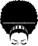 Afro Girl Babe Sexy Headband Up Do Hair Style B/W SVG Cutting Files For Silhouette Cricut