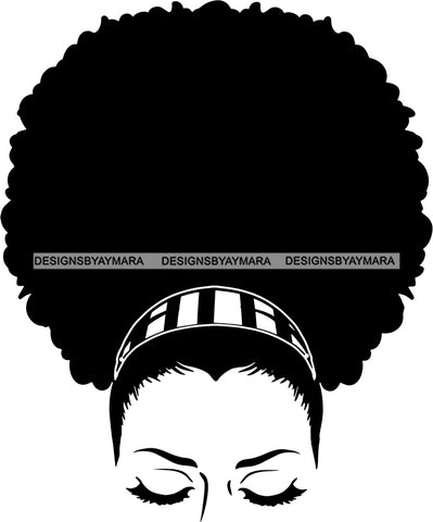 Afro Girl Babe Sexy Headband Up Do Hair Style B/W SVG Cutting Files For Silhouette Cricut