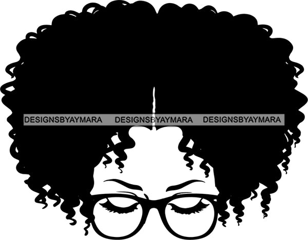 Afro Girl Babe Sexy Glasses Afro Hair Style B/W SVG Cutting Files For Silhouette Cricut