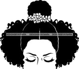 Afro Girl Babe Sexy  Afro Up Do Hair Style B/W SVG Cutting Files For Silhouette Cricut