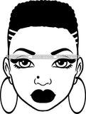Afro Girl Babe Hoop Earrings Sexy Lips Under Cut Lines Hair Style B/W SVG Cutting Files For Silhouette Cricut