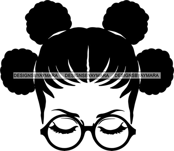 Afro Girl Babe Sexy Glasses Banku Knots Corn Rows Hair Style B/W SVG Cutting Files For Silhouette Cricut