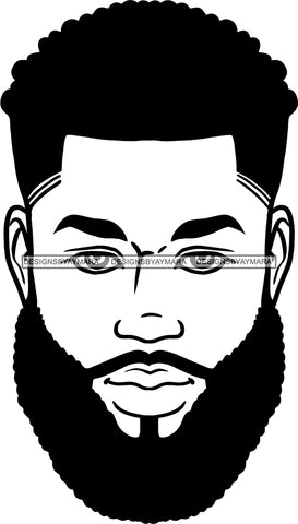 Afro Handsome Sexy Black Man Bearded Hipster Model Fashion Male Guy Stylish Close-up Macho Manly B/W SVG Files For Cutting