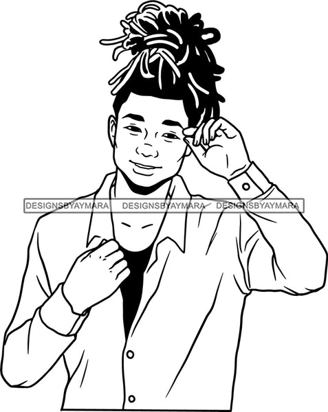 Afro Handsome Sexy Black Man  Hipster Model Fashion Male Guy Stylish Close-up Macho Manly Dreadlocks Hair Style B/W SVG Files For Cutting
