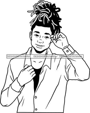 Afro Handsome Sexy Black Man  Hipster Model Fashion Male Guy Stylish Close-up Macho Manly Dreadlocks Hair Style B/W SVG Files For Cutting