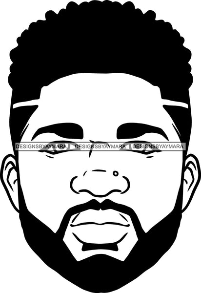 Afro Handsome Sexy Black Man Bearded Hipster Model Fashion Male Guy Stylish Close-up Macho Manly B/W SVG Files For Cutting