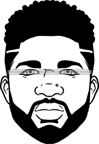 Afro Handsome Sexy Black Man Bearded Hipster Model Fashion Male Guy Stylish Close-up Macho Manly B/W SVG Files For Cutting