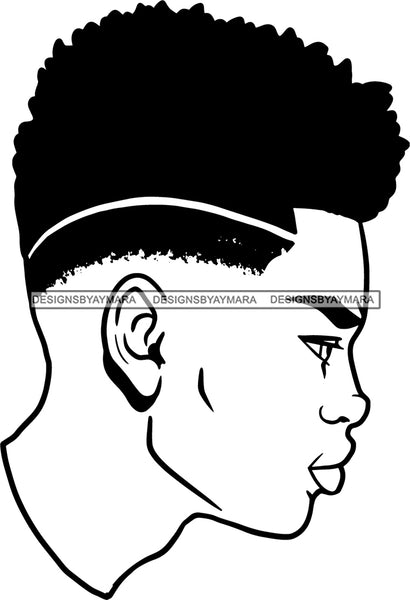 Afro Handsome Sexy Black Man  Model Fashion Male Guy Stylish Close-up Macho Manly Fade Hair Cut B/W SVG Files For Cutting