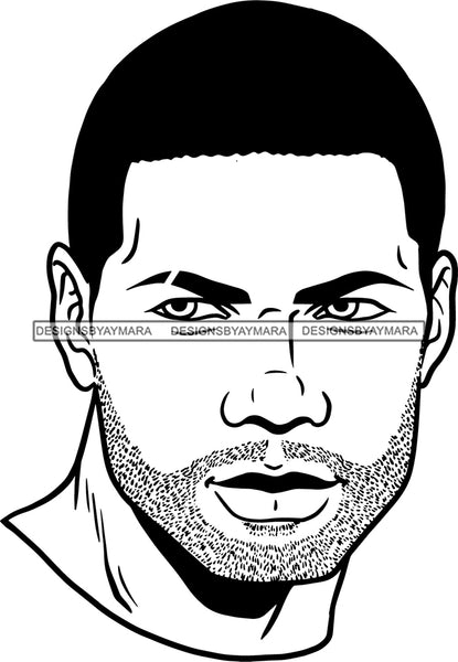 Afro Handsome Sexy Black Man Shadow Tight Sculped Beard Hipster Model Fashion Male Guy Stylish Close-up Macho Manly B/W SVG Files For Cutting