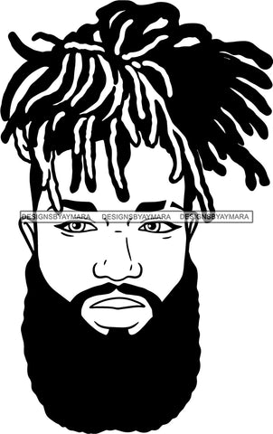 Afro Handsome Sexy Black Man Bearded Hipster Model Fashion Male Guy Stylish Close-up Macho Manly Dreadlocks Hair Style B/W SVG Files For Cutting