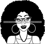 Afro Girl Babe Hoop Earrings Glasses Sexy Lips Afro Hair Style B/W SVG Cutting Files For Silhouette Cricut