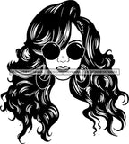 Afro Girl Babe Sexy Hoop Earrings Sunglasses Long Wavy Hair Style B/W SVG Cutting Files For Silhouette Cricut