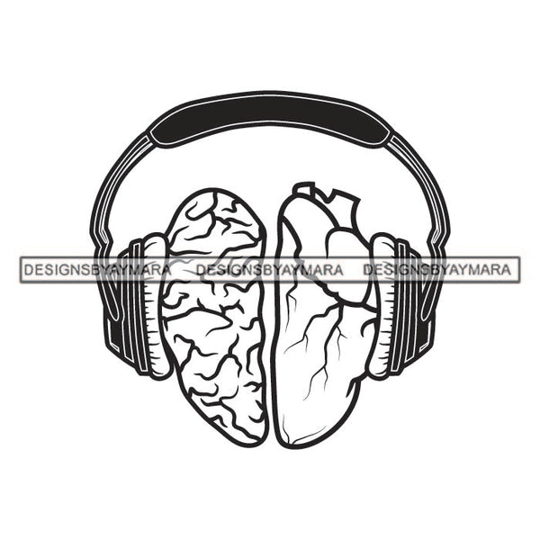 Headphones Heart Music Lover Tattoos Ideas Elements Designs For T-Shirt and Other Products SVG PNG JPG Cutting Files For Silhouette Cricut and More!