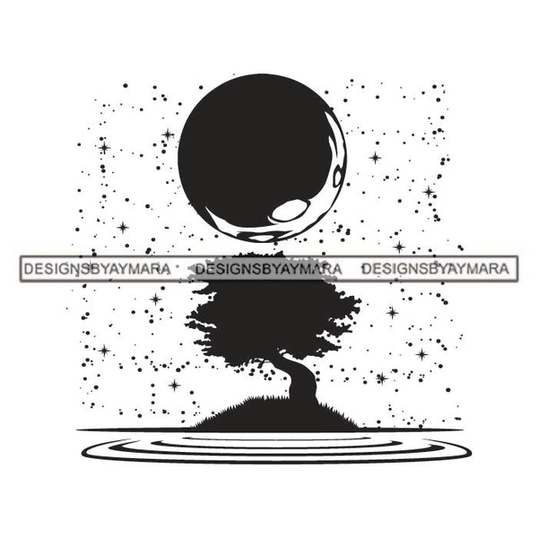 Moon Nature Big Tree Life God's Creation Love Stars Designs For T-Shirt and Other Products SVG PNG JPG Cutting Files For Silhouette Cricut and More!