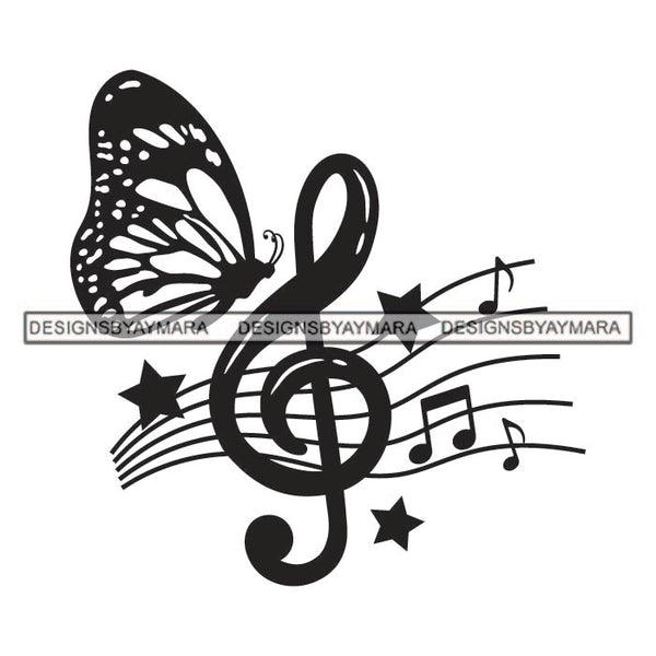 Butterfly Music Notes Element Composition Classic Tattoos Ideas Designs For T-Shirt and Other Products SVG PNG JPG Cutting Files For Silhouette Cricut and More!