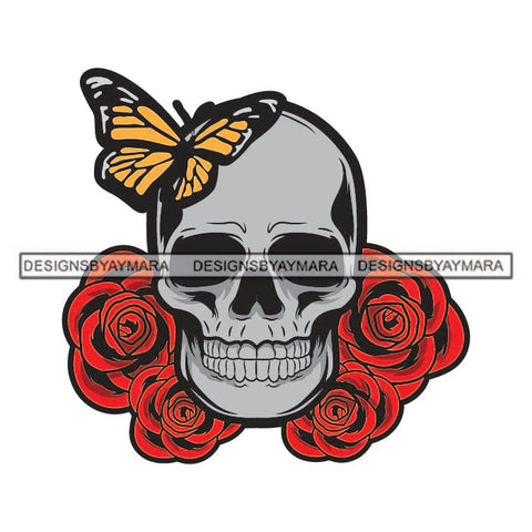 Skull Butterfly Rosses Tattoos Ideas Elements Designs For T-Shirt and Other Products SVG PNG JPG Cutting Files For Silhouette Cricut and More!