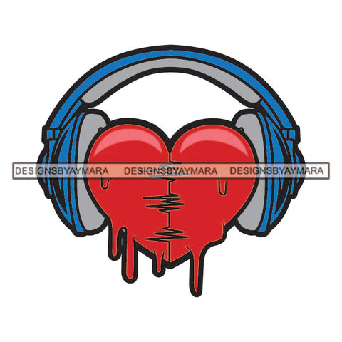 Headphones Heart Dripping Music Love Tattoos Ideas Elements Designs For T-Shirt and Other Products SVG PNG JPG Cutting Files For Silhouette Cricut and More!