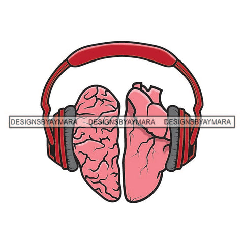 Headphones Heart Music Lover Tattoos Ideas Elements Designs For T-Shirt and Other Products SVG PNG JPG Cutting Files For Silhouette Cricut and More!