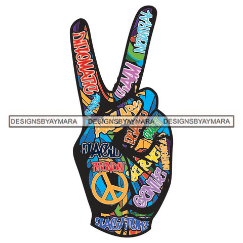 Peace Hand Sign Graffiti Love Hippie Tattoos Ideas Elements Designs For T-Shirt and Other Products SVG PNG JPG Cutting Files For Silhouette Cricut and More!
