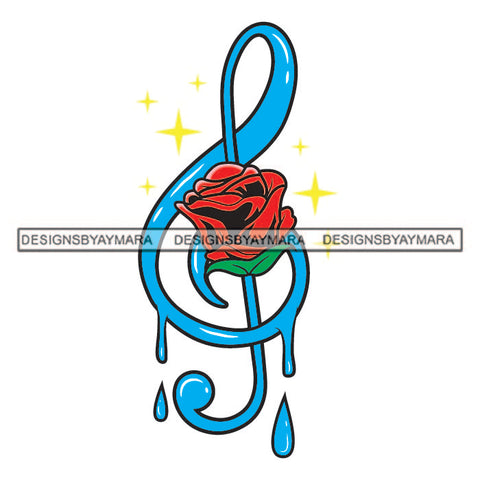 Music Notes Element Melody Classic Tattoo Idea Rose Sparkles Designs For T-Shirt and Other Products SVG PNG JPG Cutting Files For Silhouette Cricut and More!