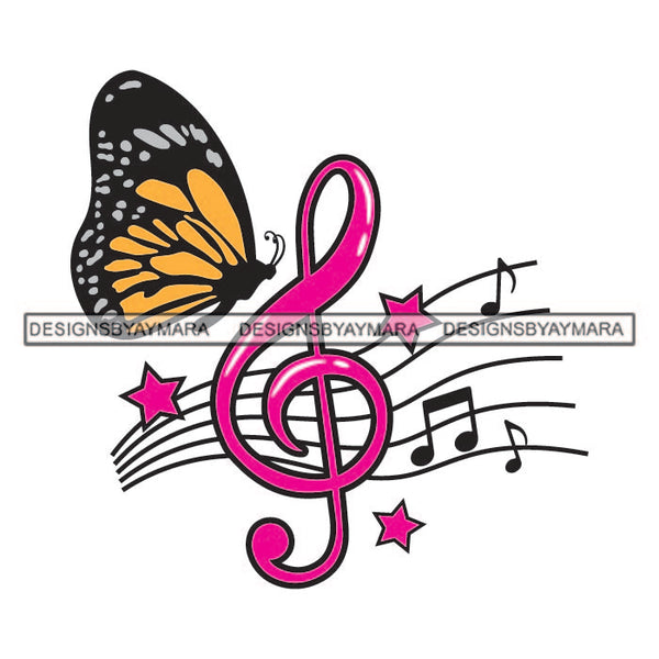 Butterfly Music Notes Element Composition Classic Tattoos Ideas Designs For T-Shirt and Other Products SVG PNG JPG Cutting Files For Silhouette Cricut and More!