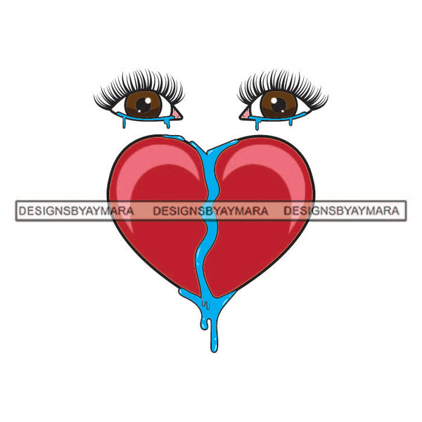 Woman Crying Tears Dripping Broken Heart Pain Hurt Long Eyelashes Tattoos Ideas Artist Elements Designs For T-Shirt and Other Products SVG PNG JPG Cutting Files For Silhouette Cricut and More!
