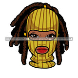 Afro Woman Wearing Yellow Striped Ski Mask Winter Protection Face Mask Dreadlocks Hairstyle SVG Cutting Files For Silhouette Cricut