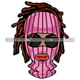 Afro Woman Wearing Pink Striped Ski Mask Winter Protection Sunglasses Face Mask Dreadlocks Hairstyle SVG Cutting Files For Silhouette Cricut