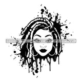 Afro Woman Splatter Background Dripping Bamboo Hoop Earrings Dreadlocks Hairstyle B/W SVG Cutting Files For Silhouette Cricut