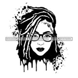 Afro Woman Splatter Background Dripping Bamboo Hoop Earrings Glasses Dreadlocks Hairstyle B/W SVG Cutting Files For Silhouette Cricut