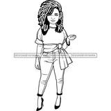 Lola With Locs Dreads In BW Outline Color Page SVG JPG PNG Vector Clipart Cricut Silhouette Cut Cutting