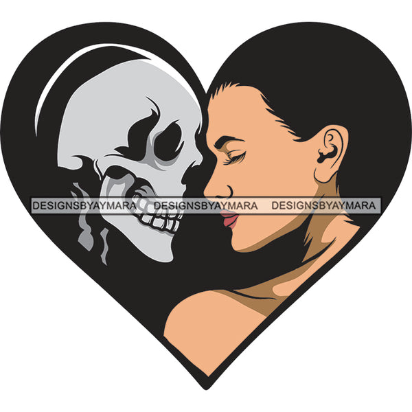 Heart Love Death Dead Skull Face Skeleton Woman Face Tattoo Ideas Vector Designs For T-Shirt and Other Products SVG PNG JPG Cut Files For Silhouette Cricut and More!