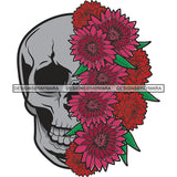 Skull Head Flowers Skeleton Dead Death Smiling Tattoo Ideas Vector Designs For T-Shirt and Other Products SVG PNG JPG Cut Files For Silhouette Cricut and More!