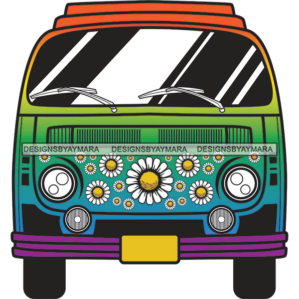 Wagon Car Beach Hawaii Flowers Hippie Transportation Surfer Car Vector Designs For T-Shirt and Other Products SVG PNG JPG Cut Files For Silhouette Cricut and More!