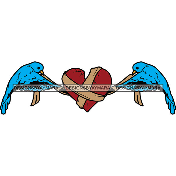 Love Birds Broken Heart Bandage Healing Heal Sad Pain Hurt Vector Designs For T-Shirt and Other Products SVG PNG JPG Cut Files For Silhouette Cricut and More!