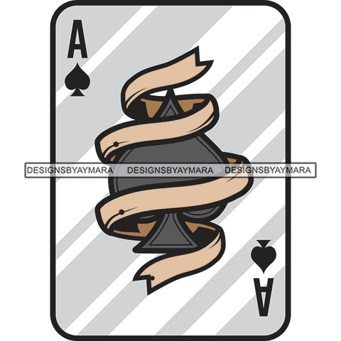 Ace Spade Ribbon Casino Game Deck Card Tattoo Ideas Vector Designs For T-Shirt and Other Products SVG PNG JPG Cut Files For Silhouette Cricut and More!