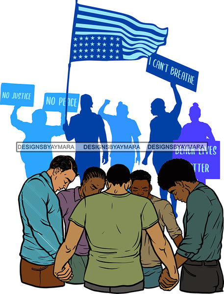 Black  White Men Praying Together Unite All Lives Black Lives Matter Protest Background Attractive Black Men Hipster Male Guy Hombre SVG Cutting Layered Files