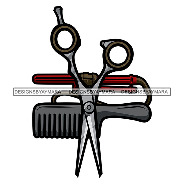 Beauty Hair Salon Tool Kit Set Logo Comb Scissors Clippers Accessories SVG JPG PNG Vector Clipart Cricut Silhouette Cut Cutting