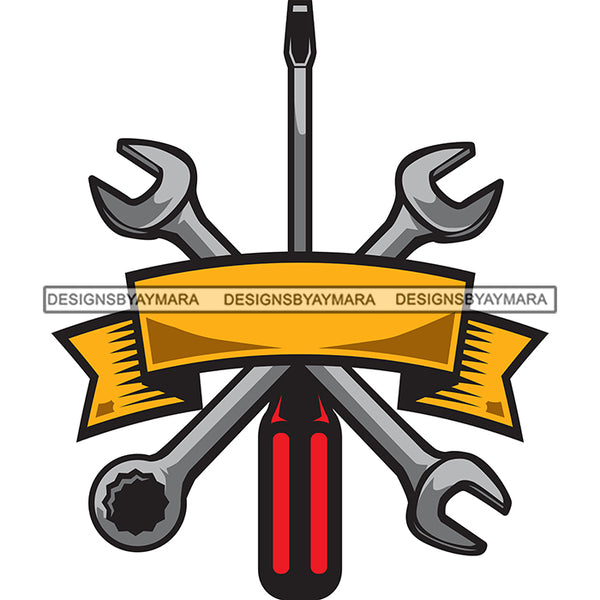 Tools Red Screwdriver Gold Banner Logo SVG JPG PNG Vector Clipart Cricut Silhouette Cut Cutting